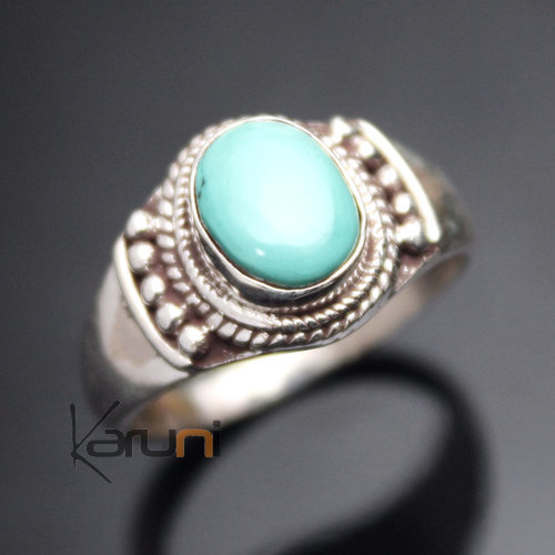 Bague en Argent Massif 925 Nepal 87 Fine Turquoise Filigranes