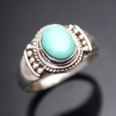 Bijoux Ethniques Indiens Bague en Argent Massif 925 Nepal 87 Fine Turquoise Filigranes