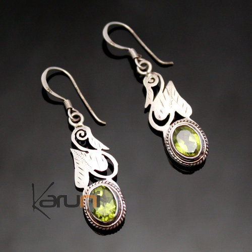 Bijoux Ethniques Indiens Boucles d'oreilles en Argent 925 40 Peridot Vert Npal Newar