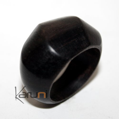 Bijoux Touareg Ethniques Bague Anneau en Bois Ebne Etoile - KARUNI