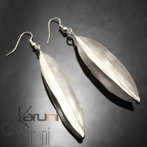 Bijoux ethniques touareg boucles d'oreilles en argent 925 massif longues  pendantes gravées - Niger 039