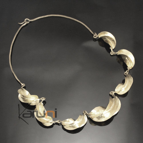 Bijoux Ethniques Africains Collier Tour de cou Plaqu Argent Peul Fulani 7 feuilles KARUNI