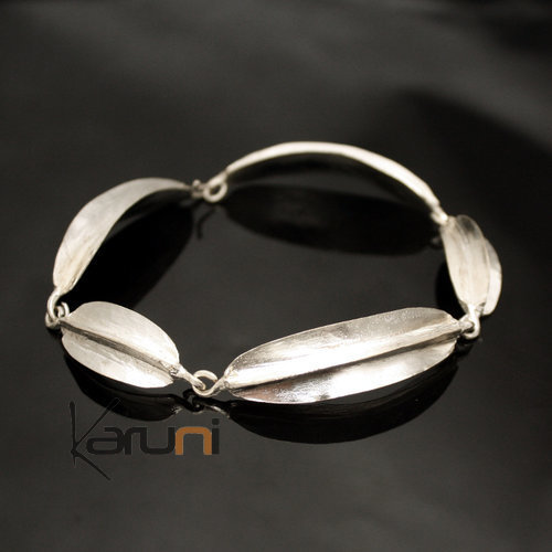 Bracelet Peul Fulani Mali 07P Plaqué Argent 5 feuilles