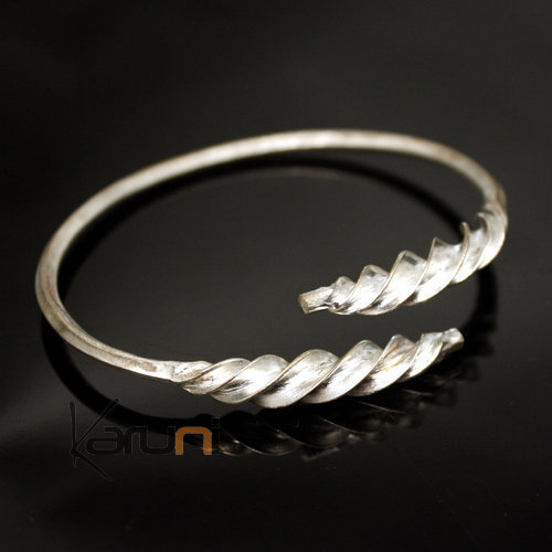 Bracelet Peul Fulani Mali 09P Plaqué Argent Fantaisie Croisé Feuille Twist Bracelet Peul Fulani Mali 09P Plaqué Argent Fantaisie Croisé Feuille Twist