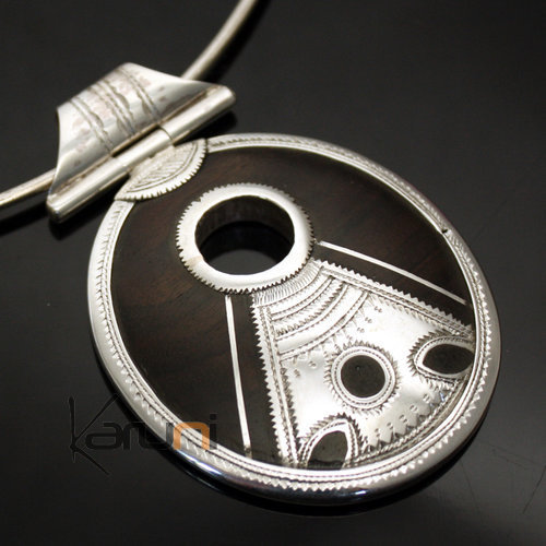 Collier Pendentif en Argent et Ebène 16 Ovale