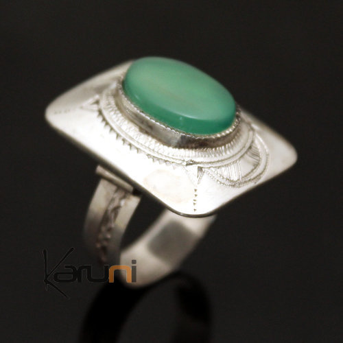 Bague en Argent et Agate Verte 05 Rectangle