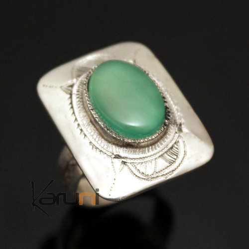 Bague en Argent et Agate Verte 05 Rectangle