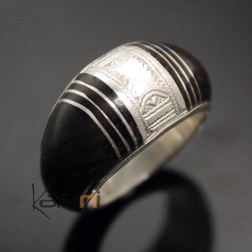 Bijoux Touareg Ethniques Bague Argent et Ebne - KARUNI