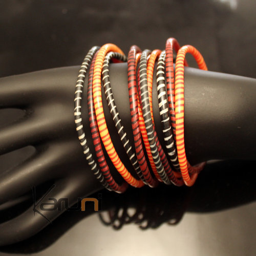 Bijoux Ethniques Africains Bracelets JOKKO en Plastique Recycl Homme Femme Enfant 14 Rouge/Orange/Noir (x12) b