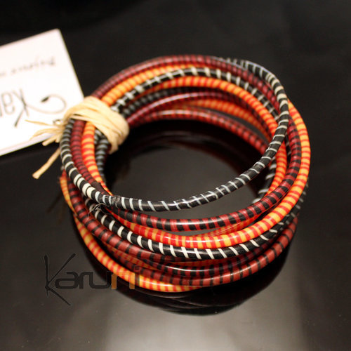 Bijoux Ethniques Africains Bracelets JOKKO en Plastique Recyclé Homme Femme Enfant 14 Rouge/Orange/Noir (x12)