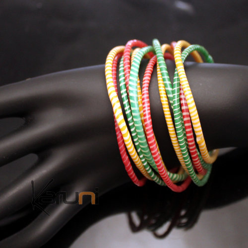 Bijoux Ethniques Africains Bracelets JOKKO en Plastique Recyclé Homme Femme Enfant 16 Vert/Jaune/Rouge (x12) b