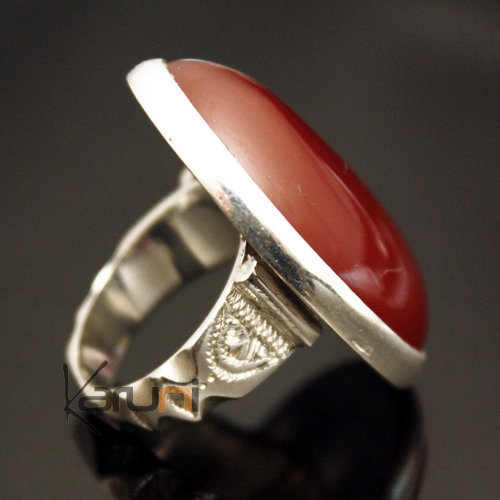 Bague en Argent et Agate Rouge 35 Grand Ovale