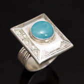 Bijoux Touareg Ethniques Bague en Argent Turquoise Vritable 02 Homme/Femme Grand Rectangl