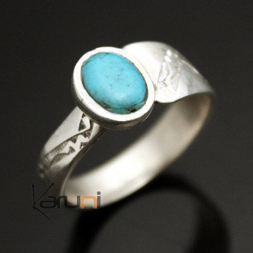 Bague en Argent et Turquoise 02 Réglable Ovale Fine