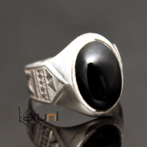 Bague en Argent et Onyx Noir 32 Chevalière Ovale