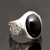 Bijoux Touareg Ethniques Bague en Argent et Onyx Noir 32 Chevalire Ovale b