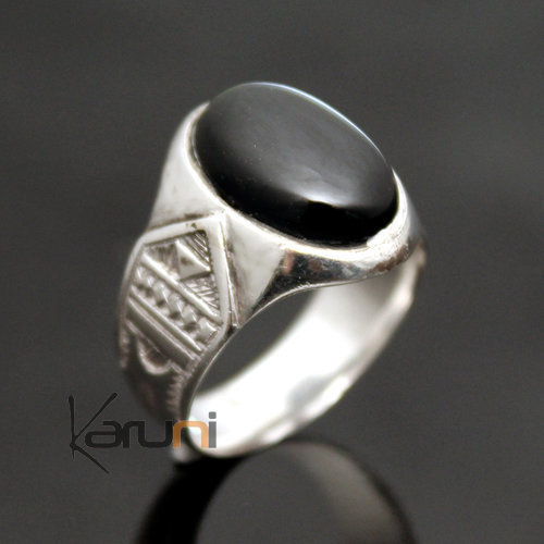 Bague en Argent et Onyx Noir 32 Chevalière Ovale