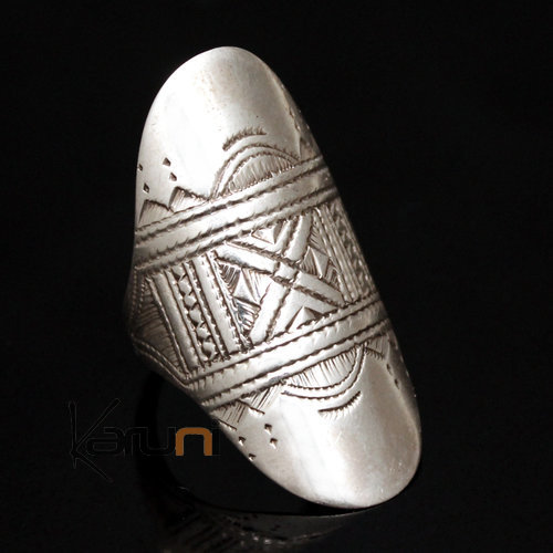 Bijoux Touareg Ethniques Bague en Argent Navette Grave 60