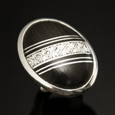 Bijoux Touareg Ethniques Bague en Argent 925 et bne 032 Homme/Femme Grand Ovale Bande Diagonale Croix