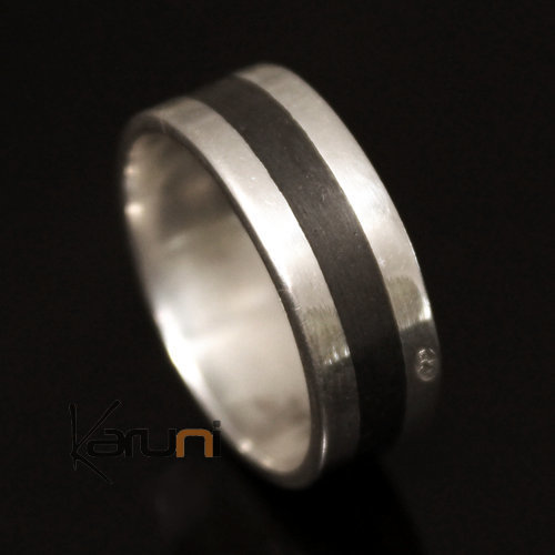 Bague Anneau Alliance en Argent Homme/Femme Bande Ebène 02  - KARUNI