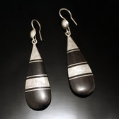 Bijoux Ethniques Touareg Boucles d'Oreilles en Argent et Ebne 07 Goutte Grave