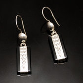 Bijoux Touareg Ethniques Boucles d'Oreilles en Argent et Pierre 20 Onyx Rectangle