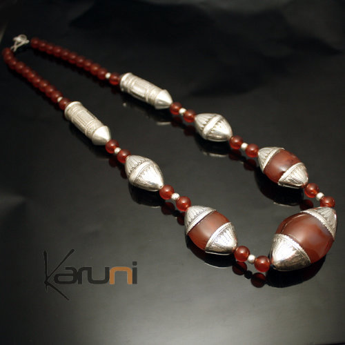 Bijoux Touareg Ethniques Collier Argent et perles d'Agate - KARUNI