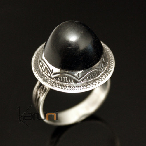 Bague en Argent 925 et ébène 016 Dôme Ebène