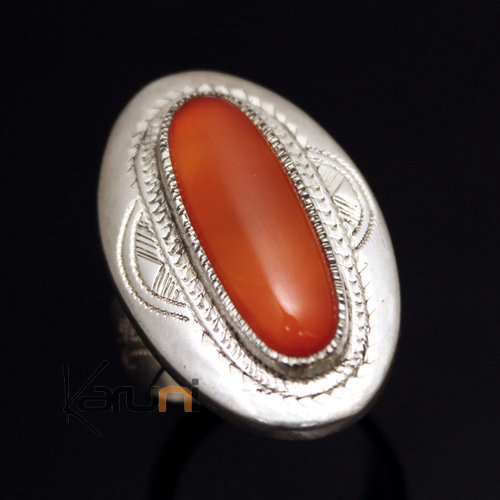 Bague en Argent et Agate Rouge 03 Ovale Gravé