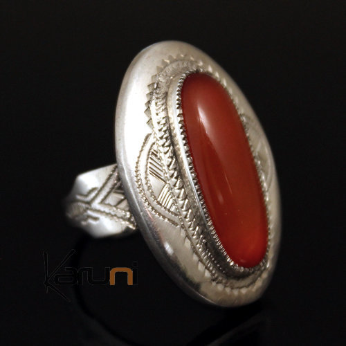 Bague en Argent et Agate Rouge 03 Ovale Gravé