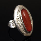 Bijoux Touareg Ethniques Bague en Argent et Agate Rouge 03 Ovale Grav