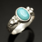 Bijoux Touareg Ethniques Bague en Argent et Turquoise 03 Ovale Fine