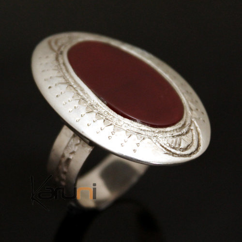 Bague en Argent et Agate Rouge 04 Ovale Gravé