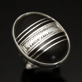 Bijoux Touareg Ethniques Bague en Argent 925 et bne 030 Homme/Femme Grand Ovale Bande Horizontale Lignes