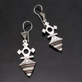 Bijoux Ethniques Touareg Boucles d'Oreilles en Argent et Ebne 76 Croix du Sud d'Inabagret Niger 5 cm