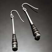 Bijoux Touareg Ethniques Boucles d'Oreilles en Argent et Ebne Massues 44 Attaches Sombres Perle Boule