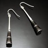 Bijoux Touareg Ethniques Boucles d'Oreilles en Argent et Ebne Massues 39 Attaches Sombres Double Lignes Graves Boule