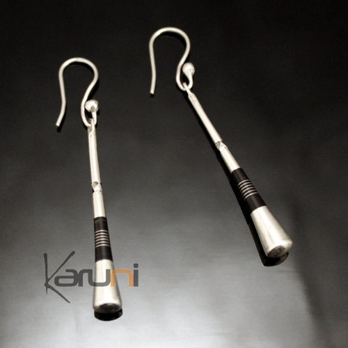 Bijoux Touareg Ethniques Boucles d'Oreilles en Argent et Ebne Massues 38 Attaches Lisses Graves