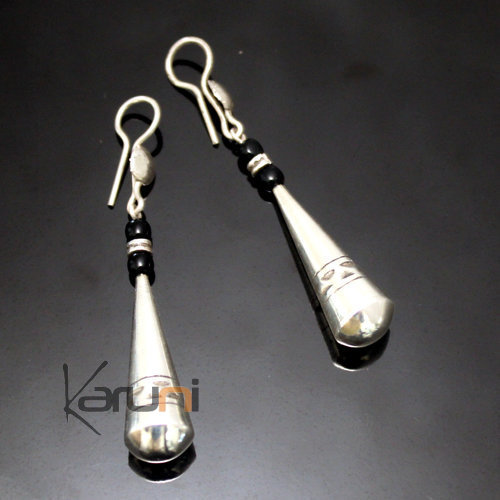 Boucles d'oreilles en Argent 84 Goutte Triangle Perles Noires