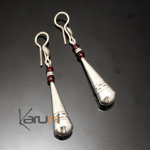 Bijoux Touareg Ethniques Boucles d'oreilles en Argent 84 Goutte Triangle Perles Rouges