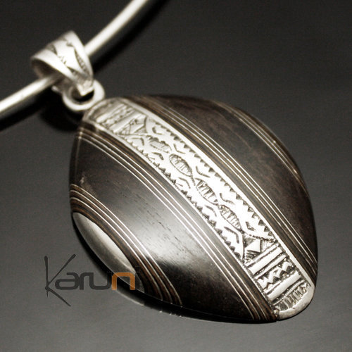 Bijoux Touareg Ethniques Africains Pendentif en Argent et Ebne 27 Losange Ray