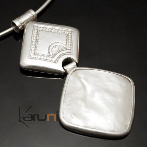 Pendentif boheme en Argent et Pierre Nacre 02 Losange