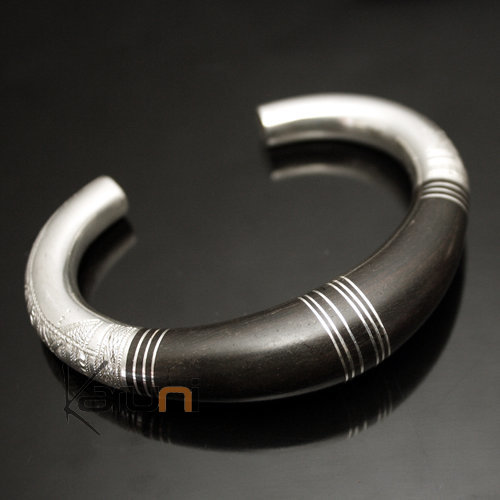 Bracelet en argent et bois d'ébène Jonc Rond Design Karuni 04