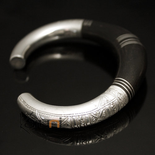 Bijoux Ethniques Touareg Bracelet en argent et bois d'bne Jonc Rond Design Karuni 04 c