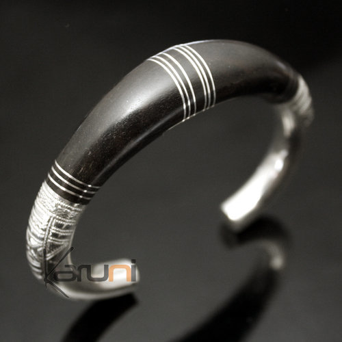 Bracelet en argent et bois d'ébène Jonc Rond Design Karuni 04