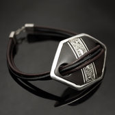 Bijoux Ethniques Touareg Bracelet en Cuir Argent et Ebne losange 05 - KARUNI