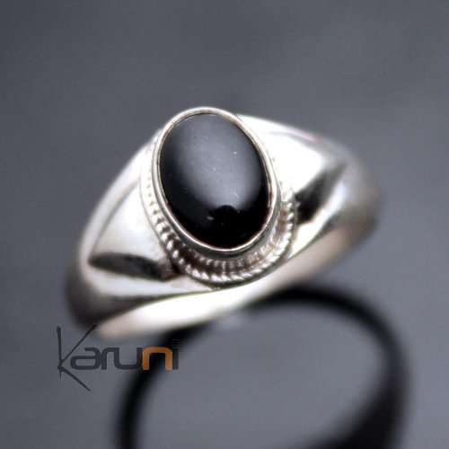 Bague en Argent Massif 925 Nepal 92 Fine Onyx Noir Filigranes