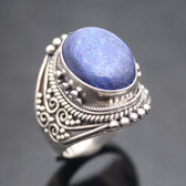 Bijoux Ethniques Indiens Bague en Argent Massif 925 Nepal 32 Chevalire Lapis-Lazuli Filigranes