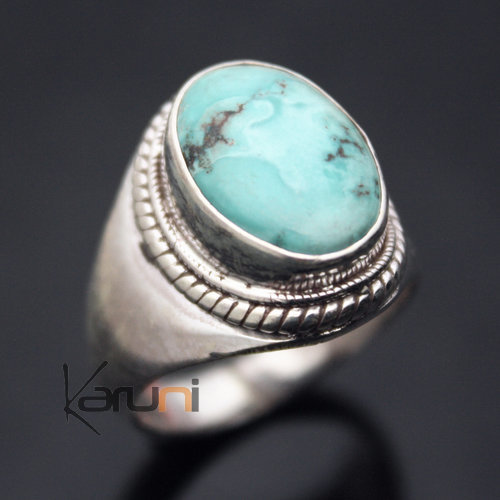 Bijoux Ethniques Indiens Bague en Argent Massif 925 Nepal 36 Chevalire Homme/Femme Turquoise Filigranes