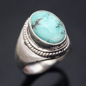 Bijoux Ethniques Indiens Bague en Argent Massif 925 Nepal 36 Chevalire Homme/Femme Turquoise Filigranes